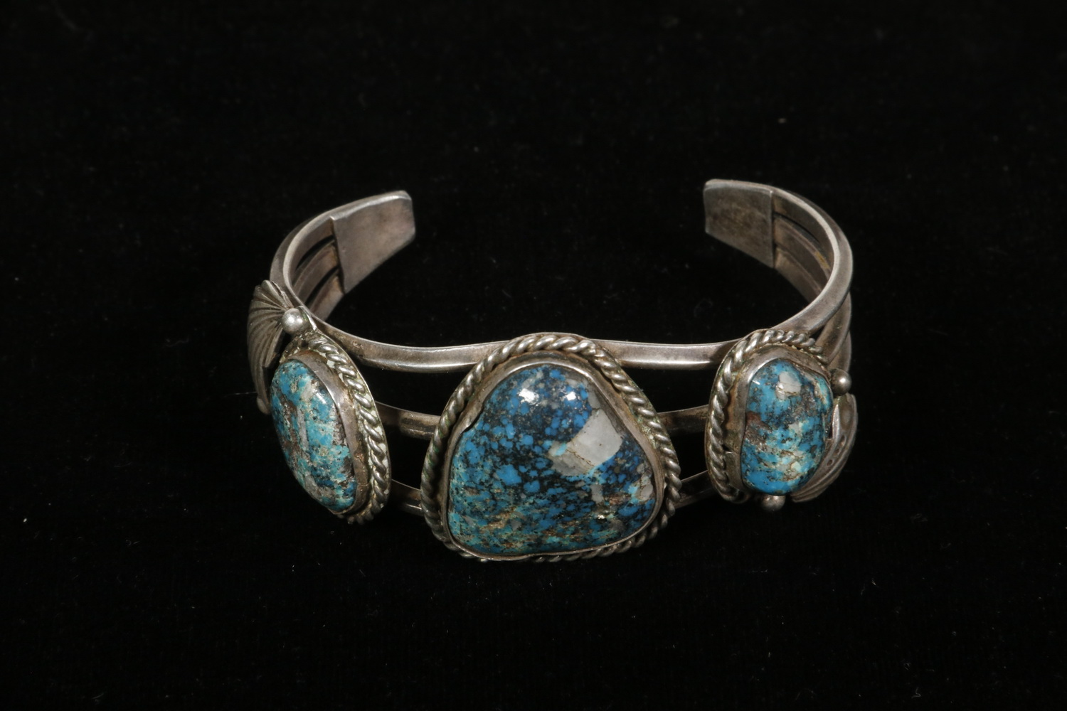 Appraisal: NATIVE AMERICAN SILVER TURQUOISE BRACELET Hand Crafted Silver Cuff Bracelet