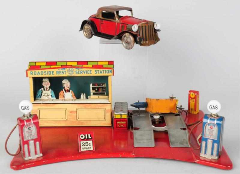 Appraisal: Pressed Steel Marx Roadside Rest Service Station American Toy includes