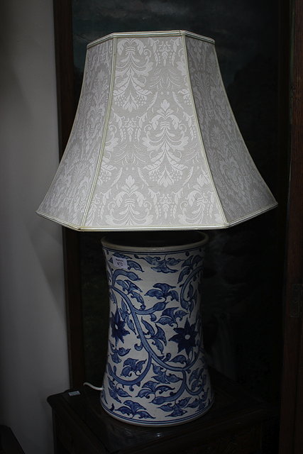 Appraisal: A LARGE BLUE AND WHITE TABLE LAMP of cylindrical waisted