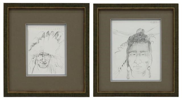 Appraisal: lot of Framed graphite drawings on paper Native American Portraits