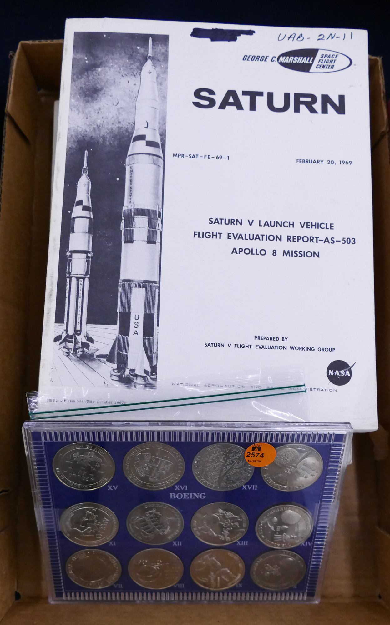 Appraisal: Box Vintage NASA Apollo Flight Manuals Patches