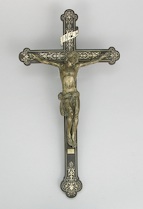 Appraisal: Ivory Inlay Crucifix ca Late th Century Ebonised wood with