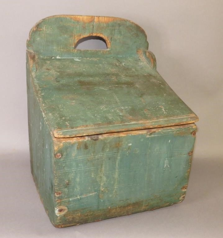 Appraisal: BLUE-GREEN PAINTED YELLOW PINE SALT BOX ATTRIBUTEDca mid th century