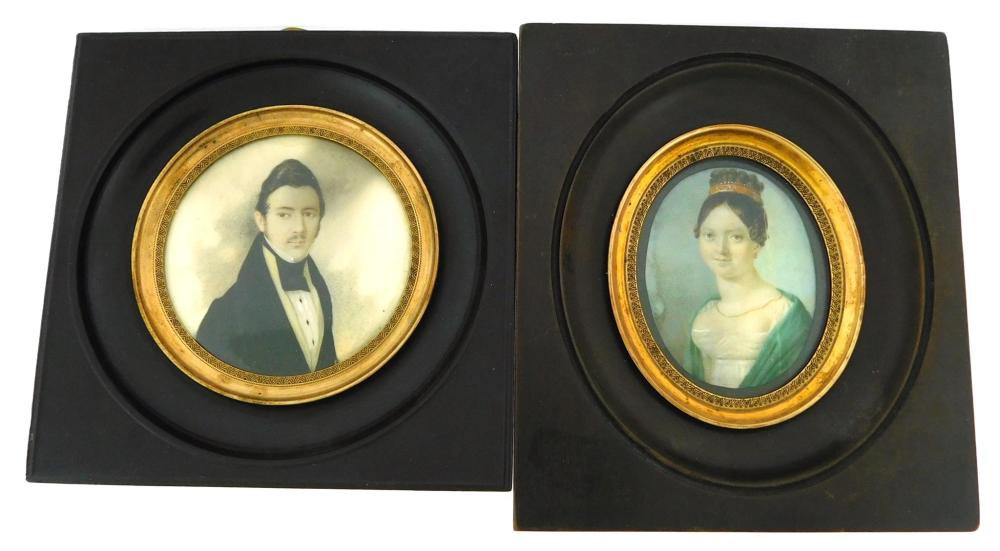 Appraisal: MINIATURE Two framed pieces the first a gentleman on round