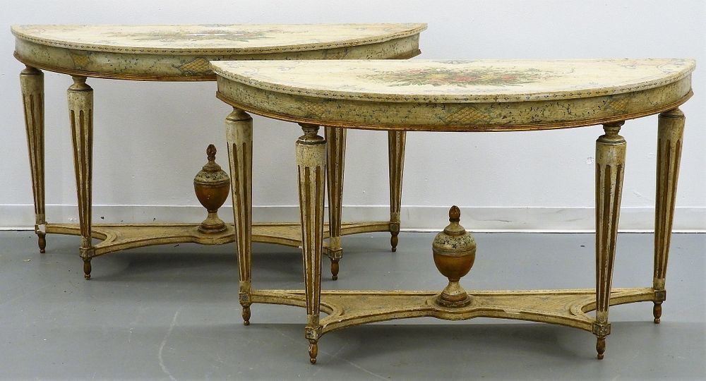 Appraisal: PR French Louis XVI Gilt Demilune Console Tables France Early