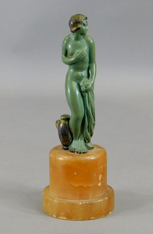 Appraisal: C American Art Deco Matte Green Spelter Woman United States