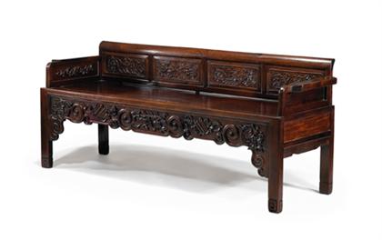 Appraisal: Chinese hongmu bench th century Long rectangular form carved straight