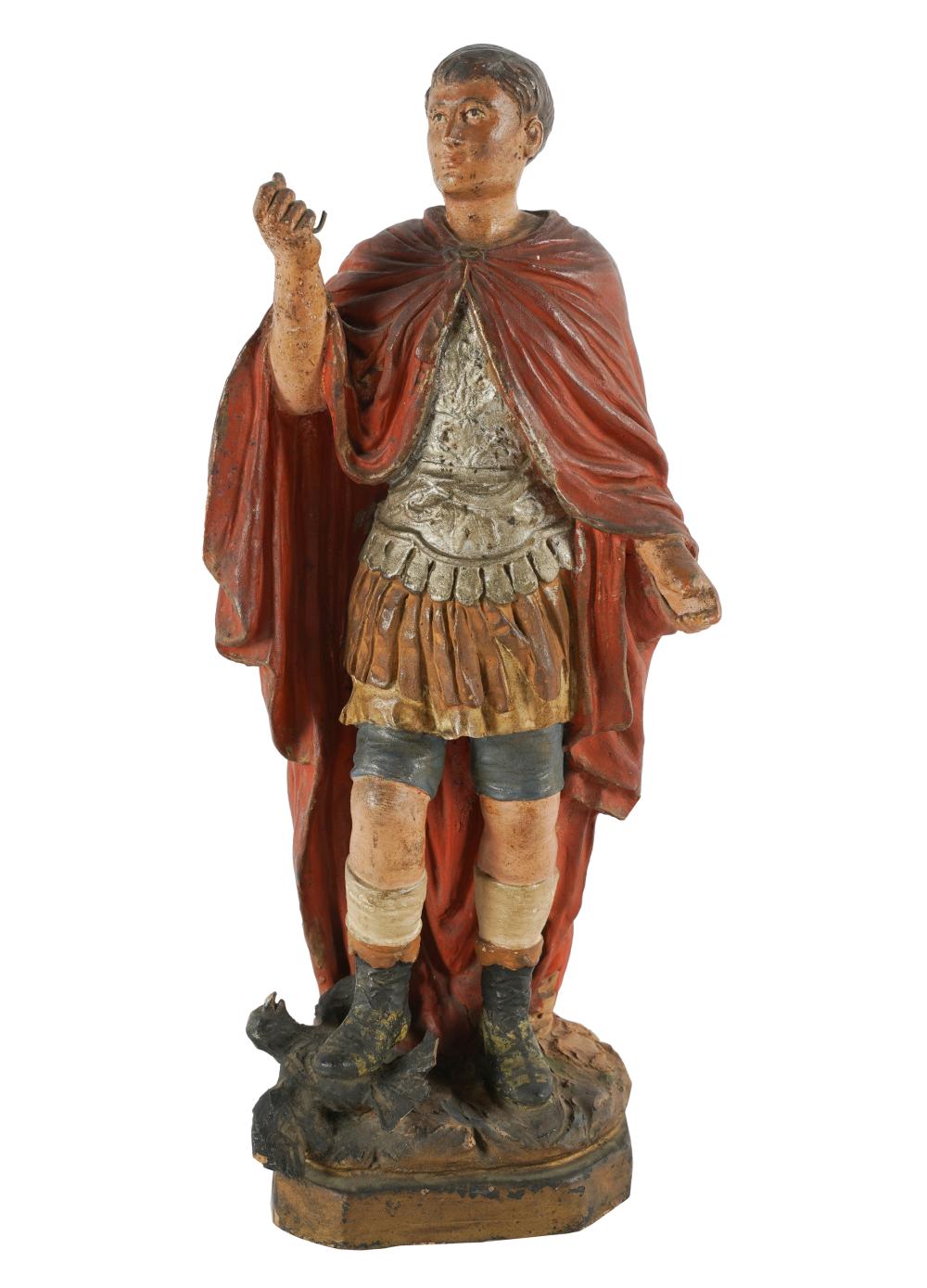 Appraisal: PAINTED TERRACOTTA FIGUREunmarked depicting a Roman soldier stomping on a