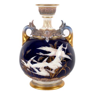 Appraisal: A Royal Worcester blue ground two-handled globular vase late th