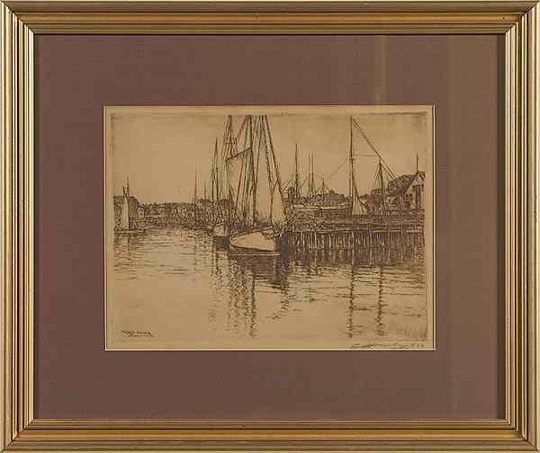 Appraisal: Harbor Scene by E T Hurley Etching E T Hurley