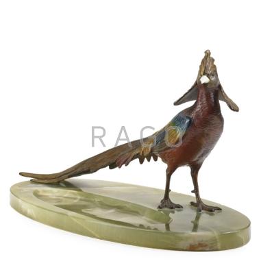 Appraisal: VIENNA COLD-PAINTED BRONZE PHEASANT Ivory beak on green onyx oval