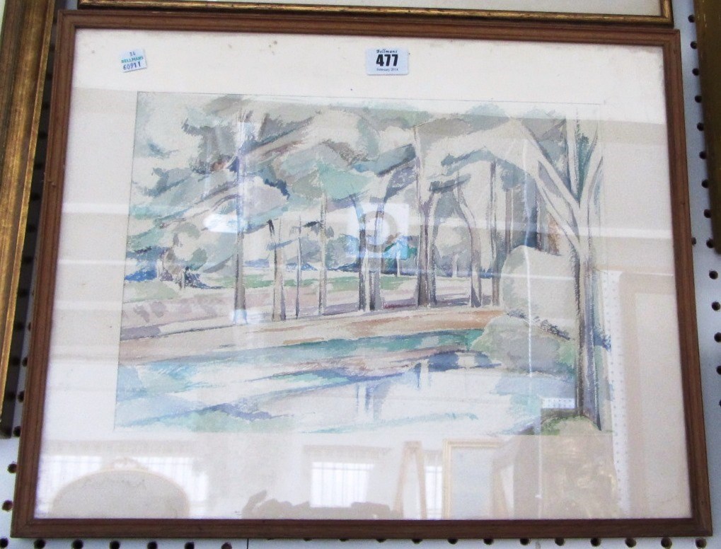 Appraisal: Elliott Seabrooke - Trees by a pool watercolour cm x