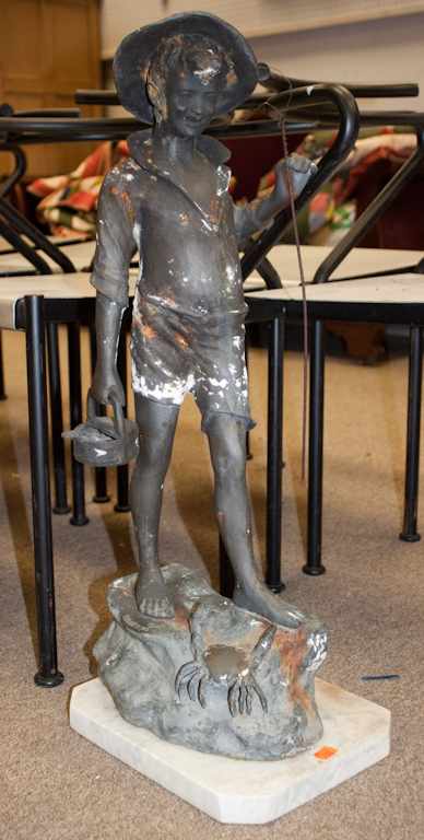 Appraisal: Painted plaster figure of a youthful crab gatherer mounted on