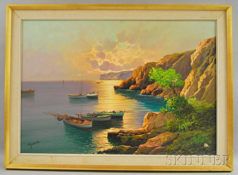 Appraisal: Italian School th Century Coastal View at Sunset Signed l