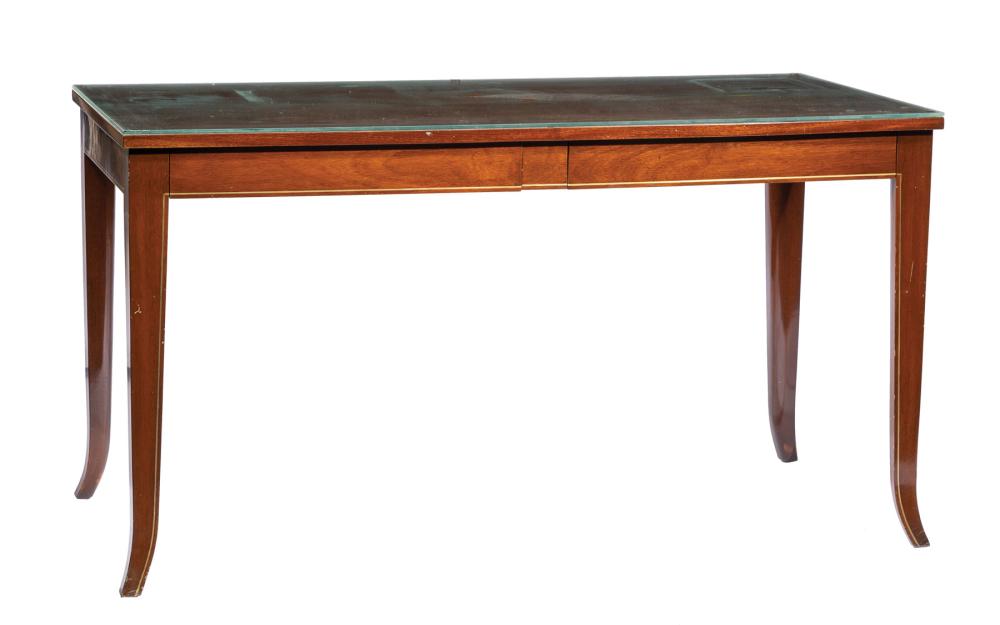 Appraisal: American Modernist Pewter-Inlaid Mahogany Writing Table c designed by David