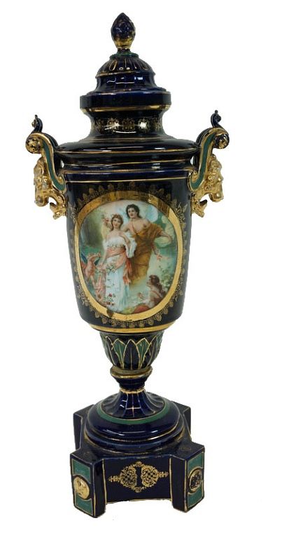 Appraisal: Royal Vienna Style Cobalt Blue Lidded Urn Royal Vienna Style