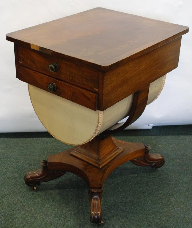 Appraisal: EARLY VICTORIAN MAHOGANY PEDESTAL SEWING TABLE