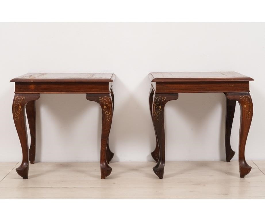 Appraisal: Pair of Chinese Huang Huali low wood tables with brass