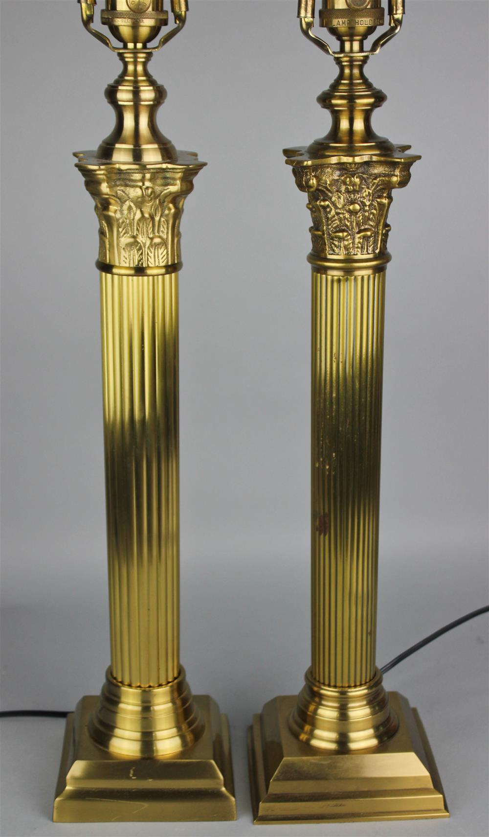 Appraisal: PAIR OF COLUMNAR BRASS TABLE LAMPS pair of metal mounted