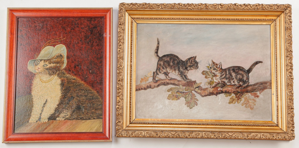 Appraisal: TWO AMERICAN CAT PAINTINGS Early th century Oil on artist