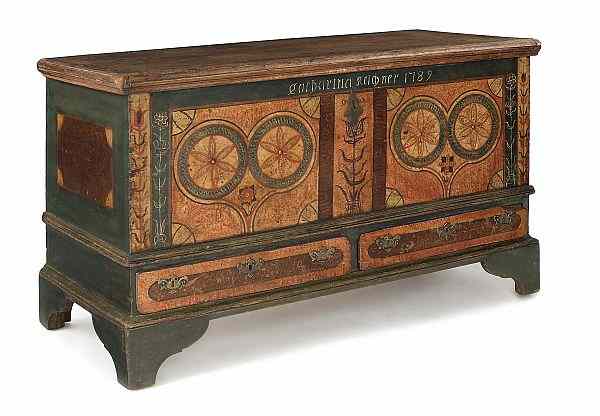 Appraisal: Berks County Pennsylvania painted dower chest dated attributed to Beiber