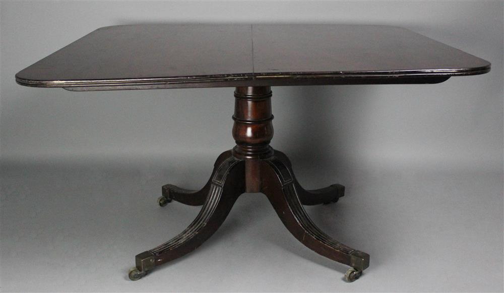 Appraisal: ENGLISH REGENCY CARVED MAHOGANY BREAKFAST TABLE having a large figured