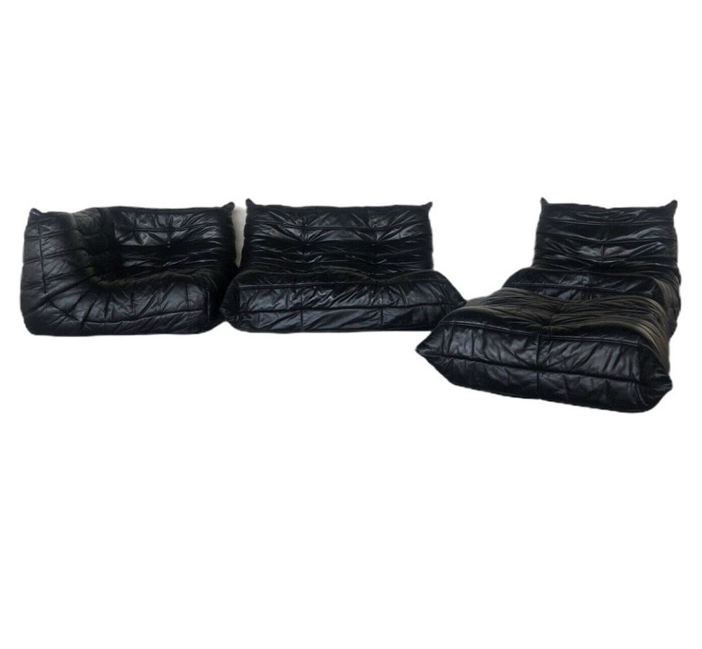 Appraisal: Ligne Roset Togo Sofa Set - Pieces Black Leather Ligne