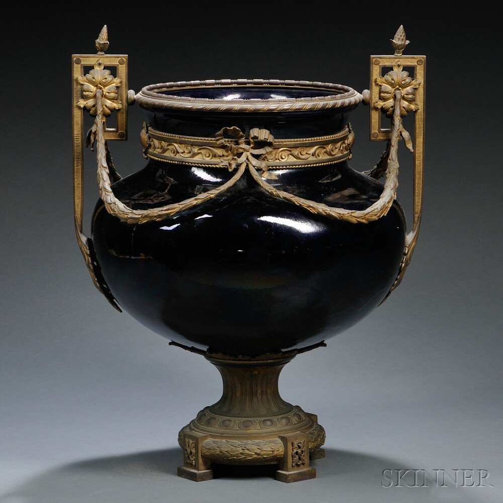 Appraisal: Neoclassical Bronze-mounted Porcelain Jardiniere Continental late th century the squat