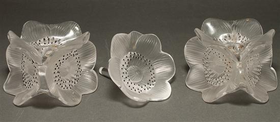 Appraisal: Pair of Lalique molded and partially frosted glass candle holders