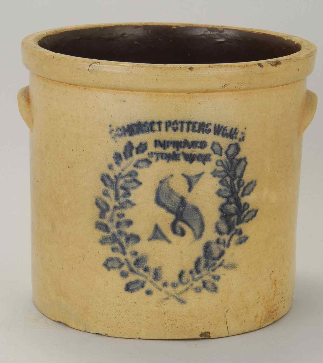 Appraisal: SOMERSET POTTERS WORKS STONEWARE CROCKAmerican Late th CenturyWith cobalt blue