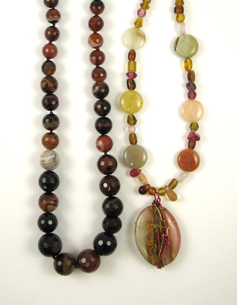 Appraisal: TWO AGATE BEAD NECKLACES including a - inch necklace strung