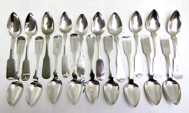 Appraisal: ASSORTED AMERICAN COIN SILVER TEASPOONS various makers marks some marked