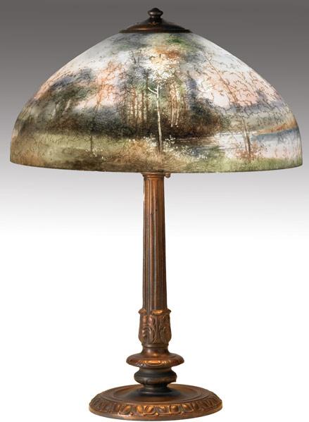 Appraisal: HANDEL Table lamp with a chipped glass shade reverse-painted with