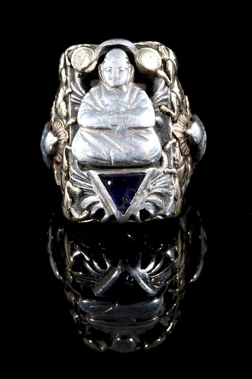 Appraisal: HIGH-END Custom K Gold Sterling Budha Ring This is an