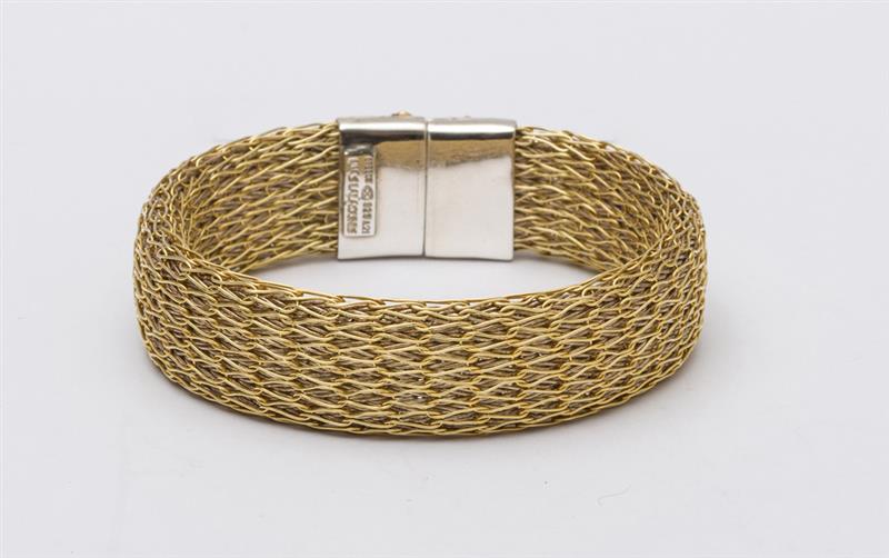 Appraisal: ILIAS LALAOUNIS K YELLOW GOLD OVER SILVER WOVEN BRACELET Stamped