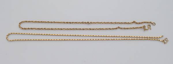 Appraisal: Two high karat gold chains gross weight approximately gr lengths