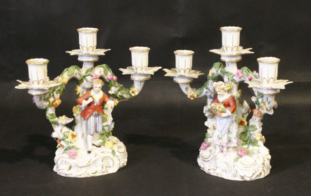 Appraisal: A pair of Dresden figural candelabra