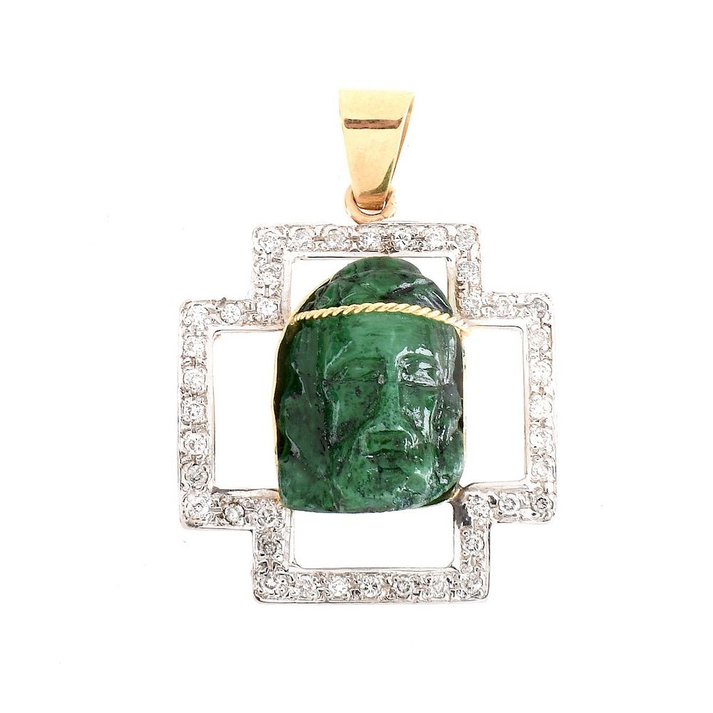 Appraisal: Diamond Malachite and K Pendant Vintage Handmade Approx Carat TW