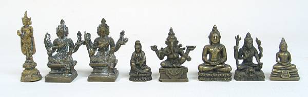 Appraisal: A group of eight metal miniature Asian religious figures Incuding