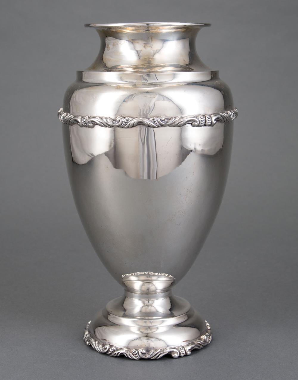 Appraisal: American Sterling Silver Footed Vase molded scroll decoration h in