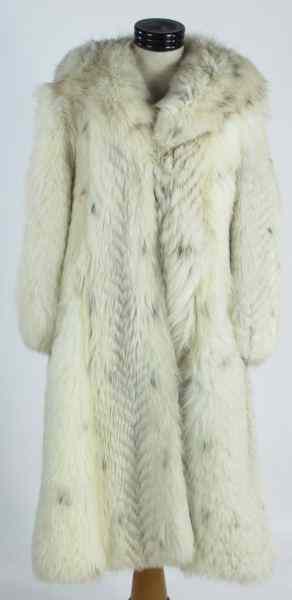 Appraisal: Long Hooded White Fox Fur Coatwith monogram ''SBN'' fits approximately