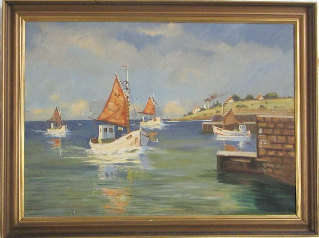 Appraisal: DUTCH MACKEREL BOATS OIL ON CANVAS the sailboats along the