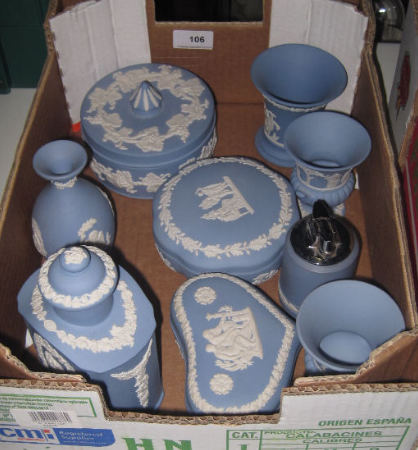 Appraisal: Collection of Wedgwood Blue Jasper ware to include Lidded Pots