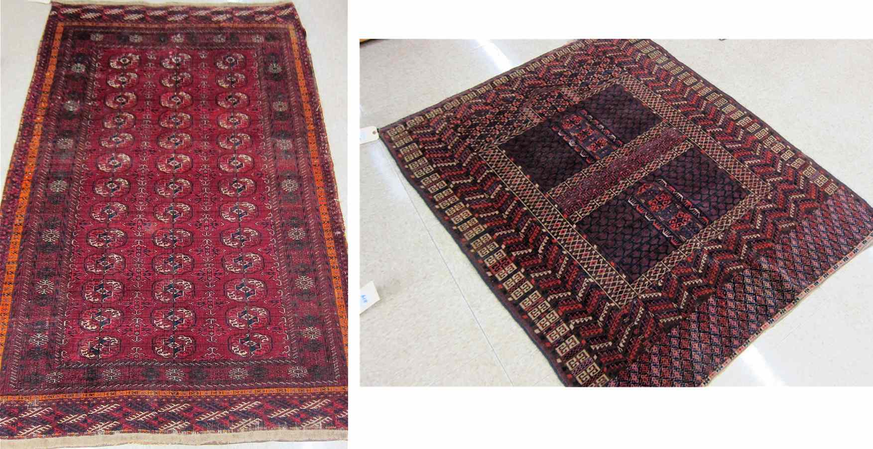 Appraisal: TWO SEMI-ANTIQUE PERSIAN TURKOMAN AREA RUGS ' '' x '