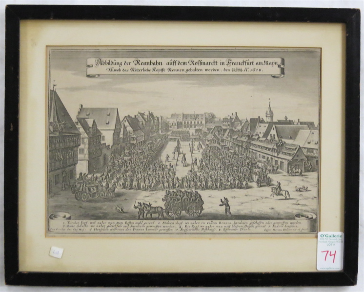 Appraisal: CASPER MERIAN COPPER ENGRAVING German - Frankfurt jousting tournament Image