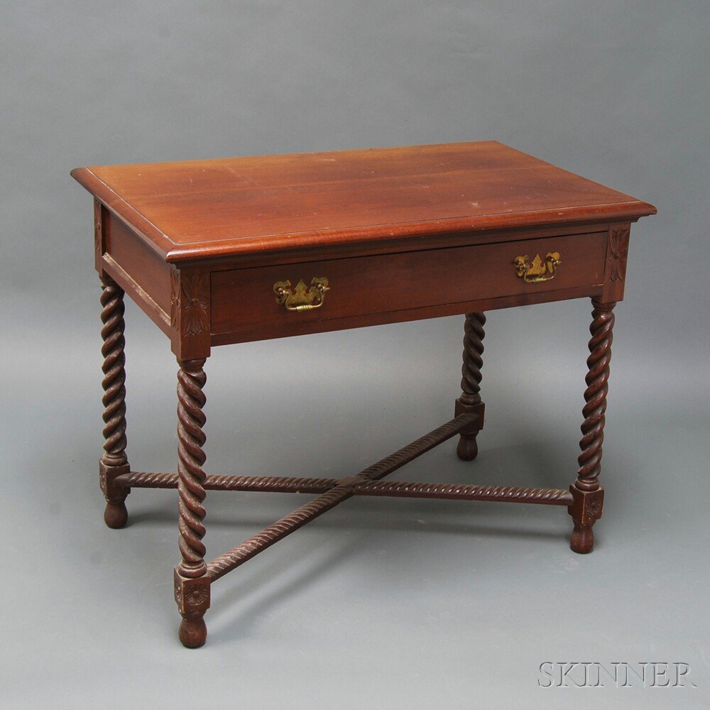 Appraisal: Late Classical Carved Mahogany One-drawer Worktable possibly Philadelphia early th