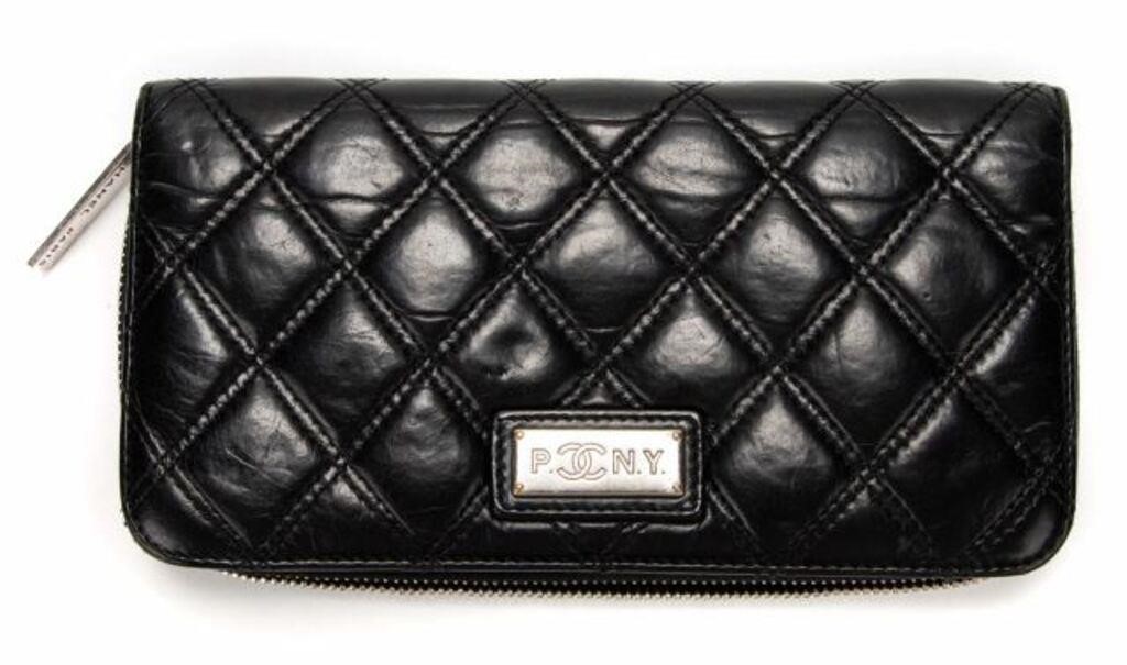 Appraisal: Chanel Paris New York continental wallet in black quilted leather