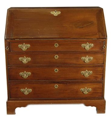 Appraisal: A George III mahogany bureau the interior with nine drawers