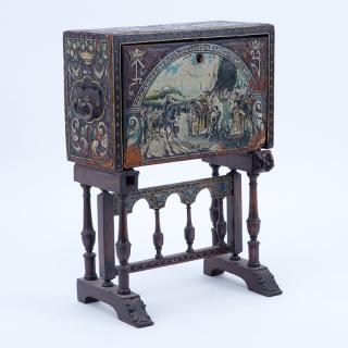 Appraisal: Antique Spanish Miniature Vargeno Desk Hand Carved Hand Painted Unsigned