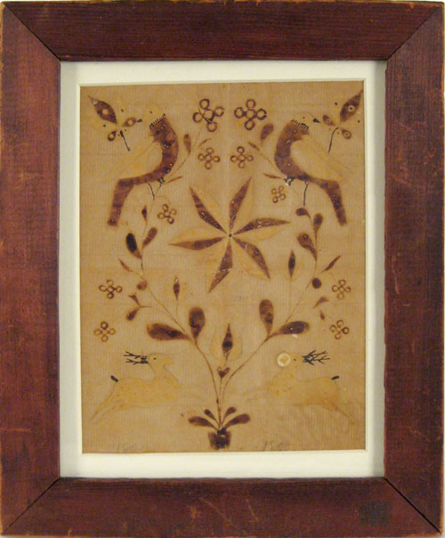 Appraisal: Southeastern Pennsylvania watercolor fraktur ca with two leaping deer beneath